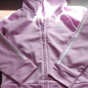 adidas Light Pink Zip Front Track Jacket with Silver Stripes